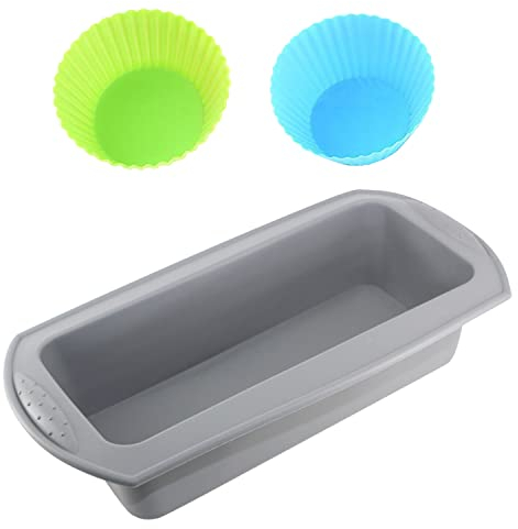 PFLYPF 1 caja de molde de silicona. Con 2 moldes para magdalenas. Molde rectangular para tartas, moldes de silicona para tartas y panes