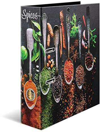 HERMA Folder A4 Spices Set, 5 Pieces, 7 cm Wide, Recipe Folder for Writing and Filing, Kitchen Motif Recipe Book with Glossy Finish and Inner Print for Cooking Recipes