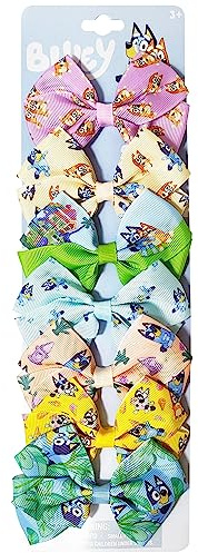 Bluey Kids Hair Bows - Hair Accessories Gift Set - Bluey Hair Bow - 7 Pcs 4 Inch Bow Bundle - HairBows for Girls - Different Bluey print on each clip - Alligator Clip - Ages 3 +