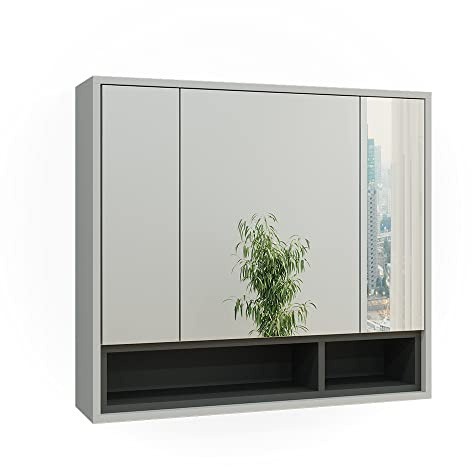 Vicco Badspiegelschrank Beatrice, Grau/Anthrazit, 80 x 72 cm | zur Wandmontage mit offenen Ablageflächen