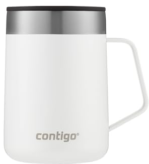 Contigo Streeterville Stainless Steel Mug with Handle and Splash-Proof Lid, Vacuum-Insulated Metal Cup for Coffee and Tea with Handle and Grip Base to Prevent Slipping, Salt, 14 oz (414 mL)