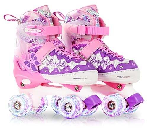 LOCAVUN 4Size einstellbare Rollschuhe mit leuchtenden Rädern,sicher für Mädchen Jungen Kleinkind,trimmbar Einlegesohle enthalten