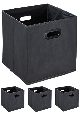 Relaxdays Aufbewahrungsbox, 4er Set, Faltbare Regalboxen, Grifflöcher, HBT 32 x 33 x 33 cm, Faltboxen, Vlies, anthrazit
