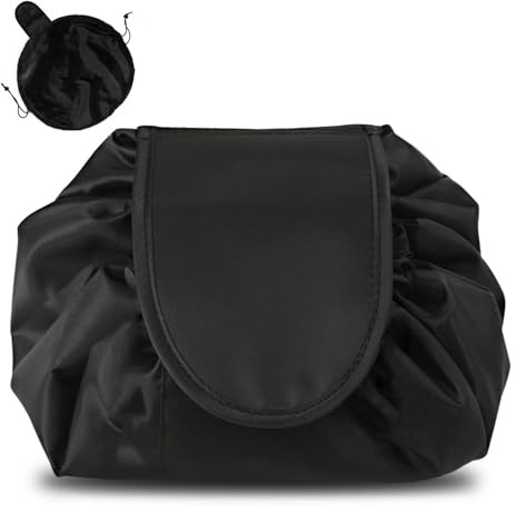 AWAVM Sacchetto di Trucco con Cordone, Sacchetto di Trucco Portatile di Grande Capacità da Viaggio, Organizzatore di Stoccaggio di Trucco Impermeabile (Nero)