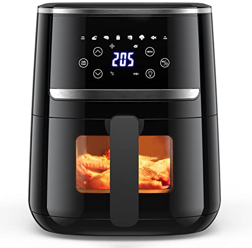 Heißluftfritteuse 4,5L Friteuse Heissluft ohne Öl XL, Air Fryer mit Sichtfenster LED-Touchscreen, 8 Programmen luftfritteuse 1500W, Einstellbare Temperaturregelung Gute Grillergebnisse