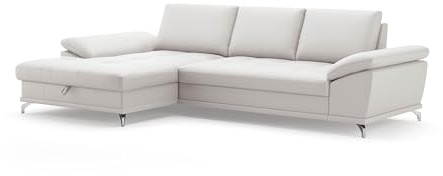 Cavadore Eckcouch Castiel mit Federkern / Ecksofa mit großem Longchair, Sitztiefenverstellung und mattschwarzen Metallfüßen / 301 x 89 x 176 / Echtleder, Weiß