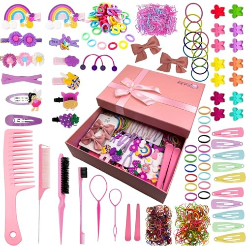 Coif-Kids Elastiques Cheveux fille - Barrettes Coiffure Petite Fille - Accessoires de Coiffure pour Cheveux Bébé - Pince, Chouchou et Peigne Enfant - Coffret Cadeaux