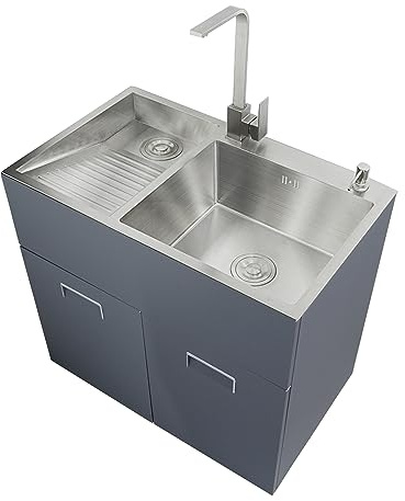 Lavandino con mobiletto per lavabo, Lavandino per lavanderia in acciaio inossidabile con asse per lavare, Piscina per lavanderia per lavanderia (80x48 cm/31,4x18,8 pollici, Lavatoio sinistro) (Left W