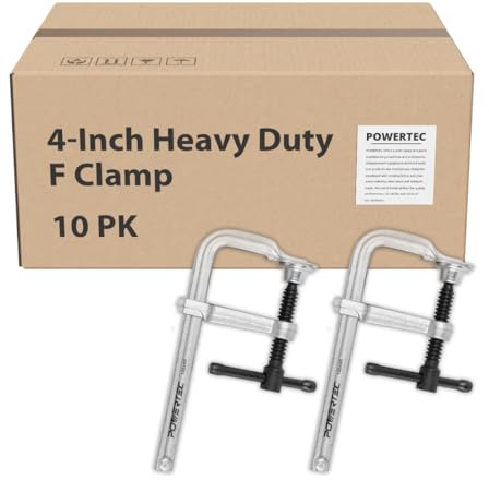 POWERTEC 71598-Case5 4 Heavy Duty F Clamp, 4-3/16 x 2 Throat F Style Bar Clamps for Woodworking, 480 lb Capacity Each, Case of 10 Pcs