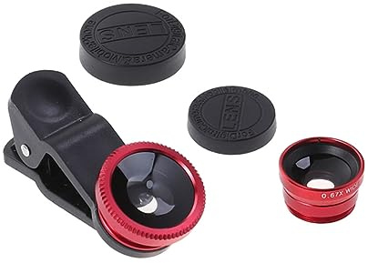 CHILDWEET Lente per Telefono 3 in 1 Clip, Obiettivo Fish Eye, Grandangolare e Macro, in Lega di Alluminio e Vetro, Facile da Installare, per Smartphone e Tablet, Colore Rosso