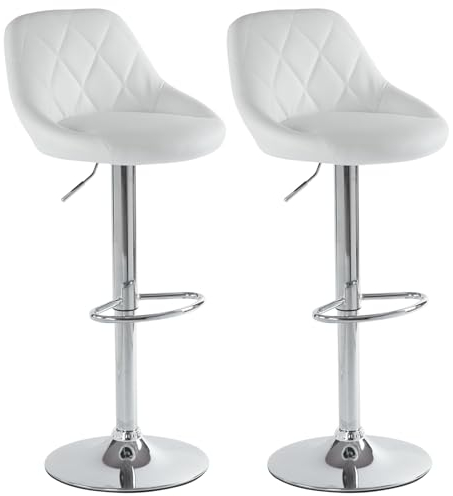 LEADZM Barhocker 2er Set, PU Barstuhl höhenverstellbar, 360° Drehstuhl, Küchenstuhl, Rückenlehne (Weiß)