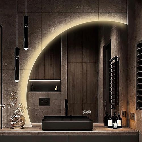 Spiegel mit Beleuchtung, Halbkreis-Spiegel Wand mit Led-Licht, Spiegel mit Weißem Licht 6000K, Spiegel mit Warmem Licht 3000K, Dimmbarer Schminkspiegel ( Color : Warm light , Size : Dimmable+anti-fog