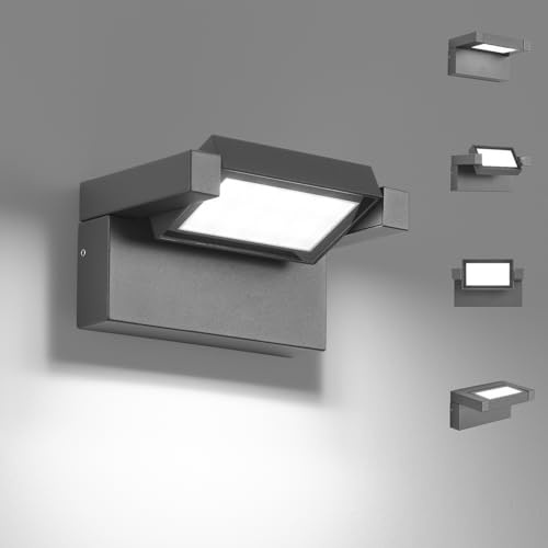 KUKAK 12W Außenleuchte,Wandleuchte Außen Innen,IP65 wasserdichte Dunkelgrau | Aluminium Aussenlampe 6500K Kaltweiß Aussenleuchte,Wandlampe mit 350° Schwenkbar Panel, Außenlampe für Garten Terrasse Balkon