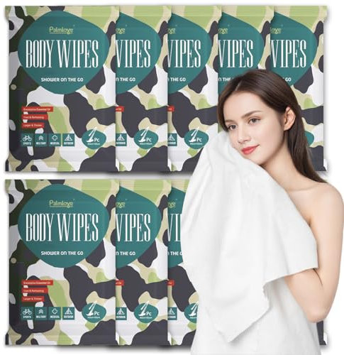 TIEJIANDAN Salviette deodoranti per doccia senza risciacquo 【76 x 50,8 cm】 10 salviettine extra spesse per il corpo grandi per viaggi, palestra, campeggio, confezione individuale, salviette naturali