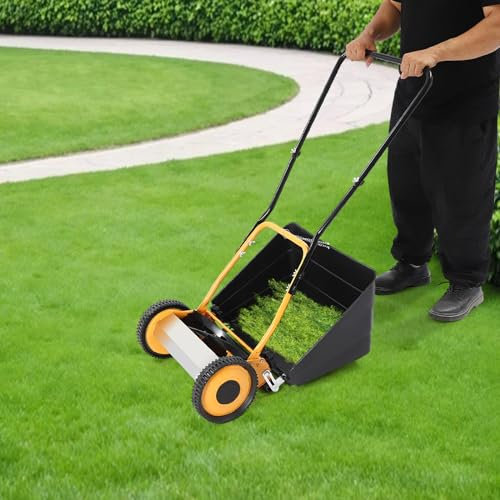 vinnyooc 14 Lawn Mower Hand Push Lawn Mower Manual Lawn Mower Wheeled Lawn Mower Garden Lawn Mower Cutting Width 35 cm With Grass Collecting Box For Villas Homes Backyards