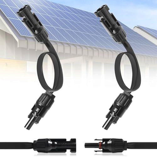 Lot de 2 câbles solaires de 6 mm² - 30 cm - Câble d'extension solaire en cuivre étamé - IP67 PV - Pour panneau solaire, centrale de balcon, accessoires photovoltaïques