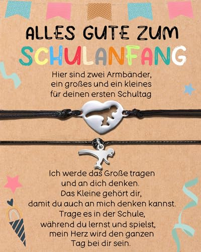 2 Stück Einschulung Geschenk Junge Mädchen Schulkind Geschenk Erster Schultag Schultüte Füllung Schulkind Armband Einschulungskarte Schulanfang Geschenke (2 Stk-Dinosaurier)