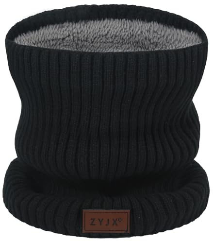 ZYJX Neck Warmer Winter Snoods for men, Fleece Lined Infinity Scarf Thermal Neck Gaiter, Windproof and Dust Skiing Circle Lining Knit, Ideal for Ski Circle, Gift for Men & Christmas（Black）