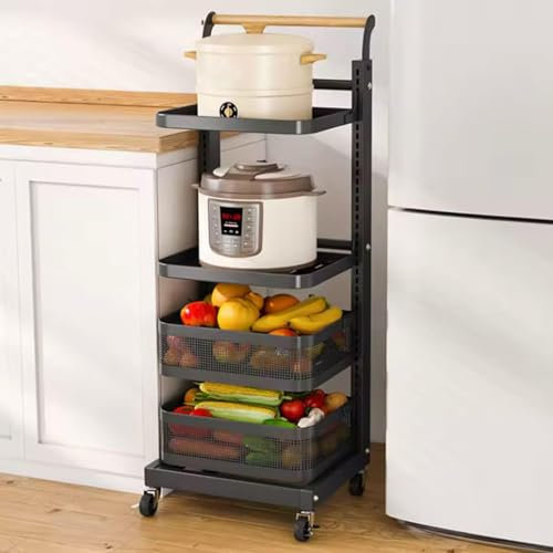 Sauce Pan Organiser for Cupboard Pot Organiser for Cupboard Pot Lid Holder Stand Kitchen Storage Rack on Wheels,Black-4 * 2boards*2baskets
