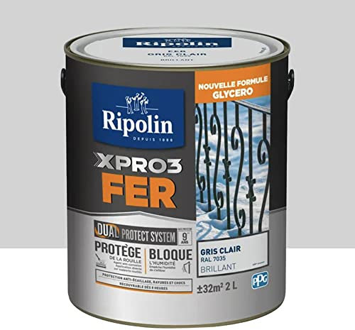 RIPOLIN Peinture fer glycéro XPRO3 Fer Brillant Gris Clair 2 L