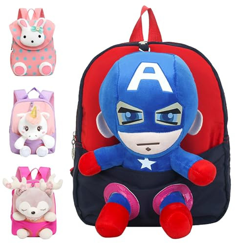 YOUYIKE Mochila Infantil Pequeña, Mochila Infantil 2 en 1 25cm con de Peluche Muñeco, Zona Trasera Suave y Correas Ajustables, Mini Mochila Para Niños de 2 a 6 Años (muñeca azul)