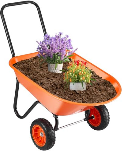 VEVOR Carrello Carriola, Carico 141,58 L Capacità 180 kg, Carrello Ribaltabile Giardino 2 Ruote, con Maniglia Ruote 3048 mm, Carrello Giardino, Carri Giardino Facile Caricamento per Prato all'Aperto