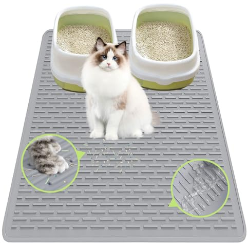 Katzenklo Matte 71x50.8cm, Premium-Silikon Katzenstreu Matte Wasserdicht rutschfest, Leicht zu Reinigen, Unterleger BPA-Frei Katzenstreu Fangmatte (Grau)