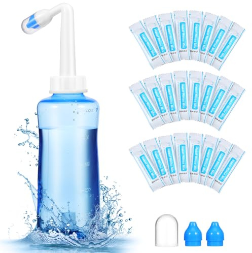 Beaupretty Limpiador Nasal de Plástico de 500ml Botella de Irrigación Nasal con Flujo y Boquilla Inclinada con Sal para Adultos para Cuidado Sinusal Eficaz
