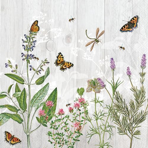 Ambiente Serviette Kräutergarten für Insekten 33x33 cm 20 Stk. Papier viertel Motiv einseitiger Druck Sommerideen