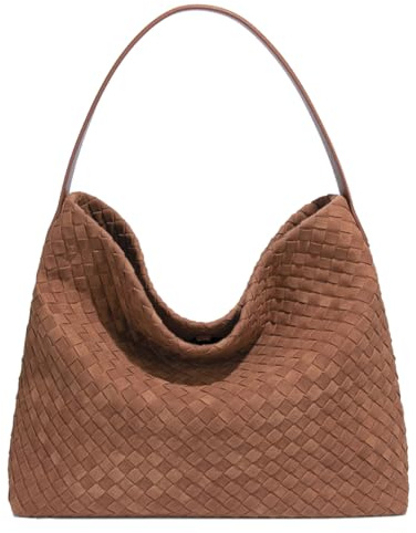 Slouchy Suede Woven Hobo Bags Donna Trendy Suede Borsa Crossbody Mezzaluna Spalla Satchel Bag Top Handle Tote Handbag, Marrone, Taglia unica