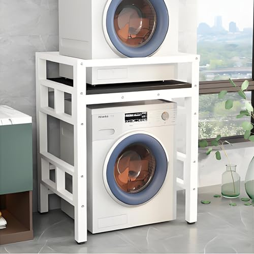 Armario Para Lavadora Y Secadora, Mueble Para Lavadora Altura Ajustable, Mueble Lavadora Y Secadora Vertical, Tubo De Acero Grueso Para Lavadora Para Baño, Cocina, Balcón, Lavandería, Carga 300KG(Whit