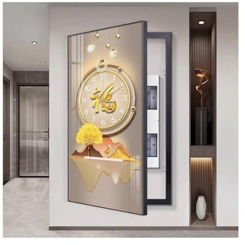 Panneaux De Disjoncteurs - Couvercle De Boîte À Fusibles, Couvercle De Panneau Électrique Peintures Décoratives - Cadre En Aluminium Armoire Pour Cacher Le Boîtier De Compteur(Black-c,50x70 cm)