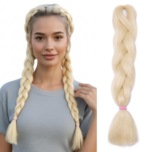 Benehair Extension Per Treccine Africane 60 cm Treccia Capelli Extension Colorate Jumbo Treccia Finta Capelli Fibra Sintetica Extensions Treccine per Treccine Biondo chiaro