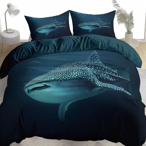 Wende Bettbezug Sets 135 X 200 cm Walhai, Super Weiche Angenehme Weiche Bettbezug, Microfaser Blau 3 Teilig Bettwäsche, Reißverschluss, Mit 2 Kissenbezug Für Junge Mädchen