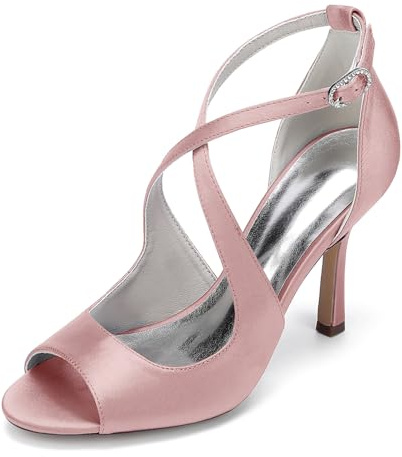 Mujer Correa Cruzada En El Tobillo Zapatos De Vestir con Hebilla Peep Toe Satén Zapatos De Novia Tacón De Aguja Alto Zapatos De Fiesta De Graduación De Boda