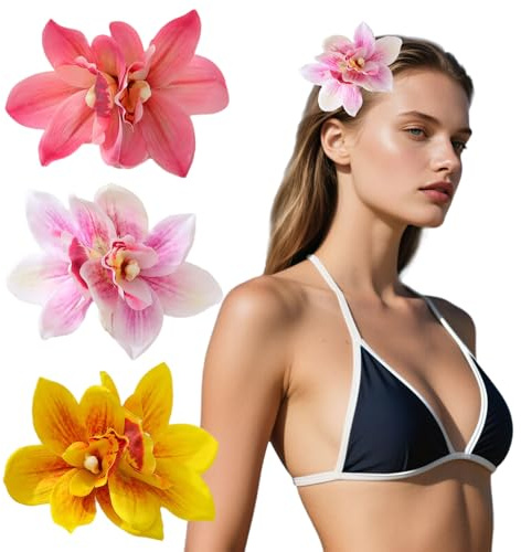 Hawaii Haarschmuck, 3 PCS Haarblumen, Hawaii-Blumen-Haarspangen, Blumen Haarspange, Blumen für die Haare, Hawaii Blume Haarschmuck, Artificial Flowers Clips, für Sommerurlaub am Meer, Party (B)