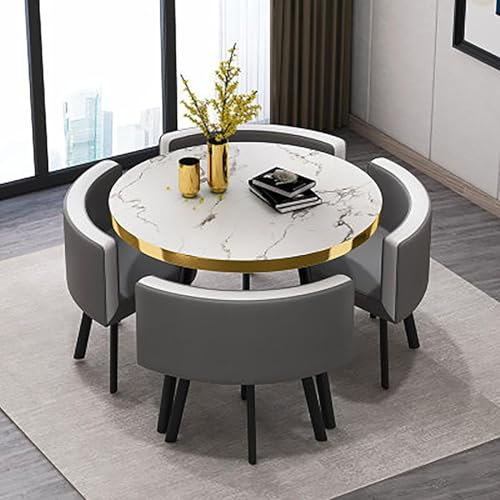 Rundes Küchen-Esstisch-Set mit 1 Tisch und 4 Stühlen, 5-teiliges Esstisch-Set, runder Konferenztisch, geeignet für verschiedene Szenarien, 85,1 x 74,9 cm (B x H)