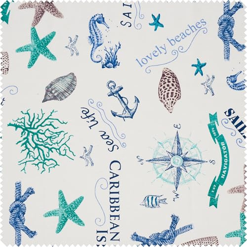 VBS Marktplatz Motiv-Stoff Leinenoptik Sealife einseitig bedruckt 140 cm breit Motivgröße 3-13 cm Ökotex 100 Sommer geeignet waschbar bei 30 Grad 50 Baumwolle 50 Polyester