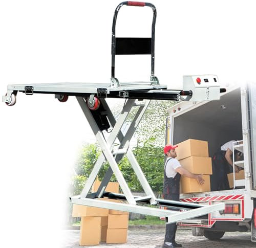GESAIDES Plataforma Elevadora Hidráulica, Mesa Elevadora Eléctrica de Tijera Simple con 4 Ruedas, Carro Elevador Hidráulico Eléctrico Incorporado, Capacidad de 270 kg, Altura de Elevación de 102 cm