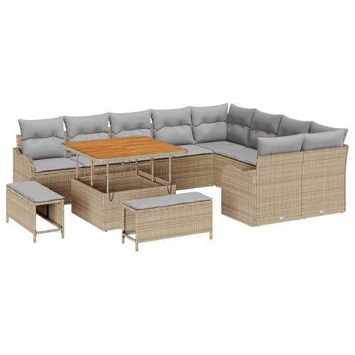 vidaXL 12-delars trädgårdsoff-set med kuddar i beige poly rotting och akacia