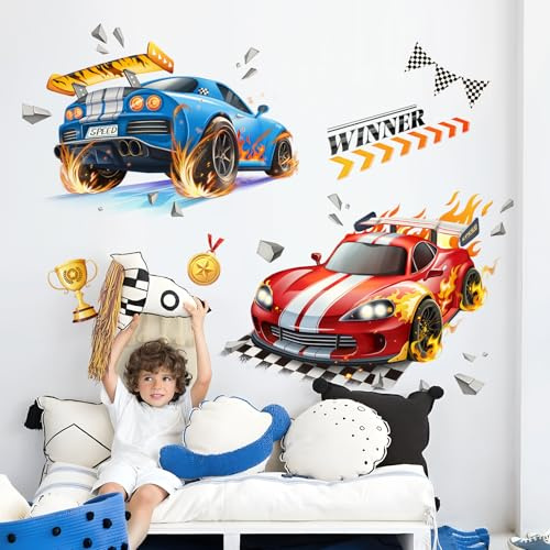 Tanlaby 3D Auto Wandtattoo Rennwagen Wandsticker Jungen Zerbrochene Wand | Sportwagen für Babyzimmer Wohnzimmer Schlafzimmer Hause Wanddekoration