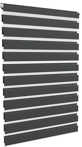 Aufun Doppelrollo Klemmfix ohne Bohren 120 x 150 cm (B x L) Klemmrollo Sonnenschutzrollo Fensterrollo mit Kettenzug für Fenster & Türen, Zebrarollo Seitenzugrollo Moderner Sichtschutz, Schwarz