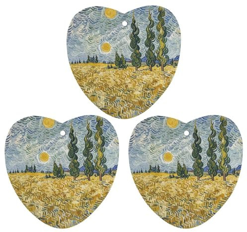 Deodorante per auto con campi di grano e cipressi, 3 pezzi Love form Hanging Air Freshener Cards, biglietti profumati a lunga durata per auto, casa, ufficio, stile nero