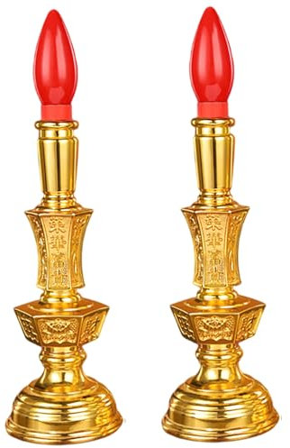 Xoeryoy 2 pc Lampada a Candela elettrica, Candela di Decorazione Buddista in plastica in plastica Vintage da 7, 3 Pollici, Lampada Cinese a Batteria per Altare Buddista