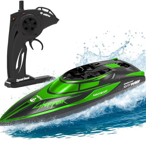Soul & Saints Ferngesteuertes Boot, RC Boot 25 km/h, Rennboot für Pools und Seen, 80m Funkreichweite, 2.4GHz, USB-Ladung, Wasserspielzeug für Kinder und Erwachsene, Farbe Grün