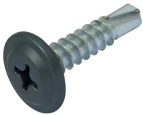 4.2mm x 19mm (Pack of 100) Anthracite Grey Painted Self-Drilling Screws with Flange Head Zinc Plated for Metal Sheet Construction Roofing Windows RAL7016 M10EF