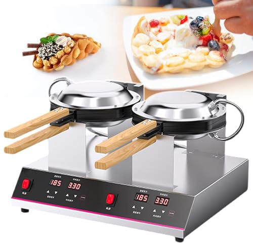 Plancha para hacer waffles con forma de huevo, sartén de doble cara con burbujas, rotación de 180°, pantalla digital con temperatura y temporizador para cocinas comerciales y food trucks.