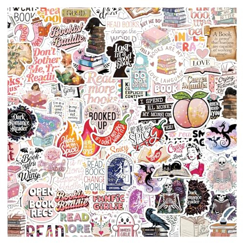 VelvetGlow 150 Pcs Bookish & Romance Book Aufkleber, Holographische Vinyl-Aufkleber FüR Kindle, Laptop, Journal, Scrapbook, Wasserflaschen, Wasserdichtes Lese-Sticker-Pack FüR Buchliebhaber