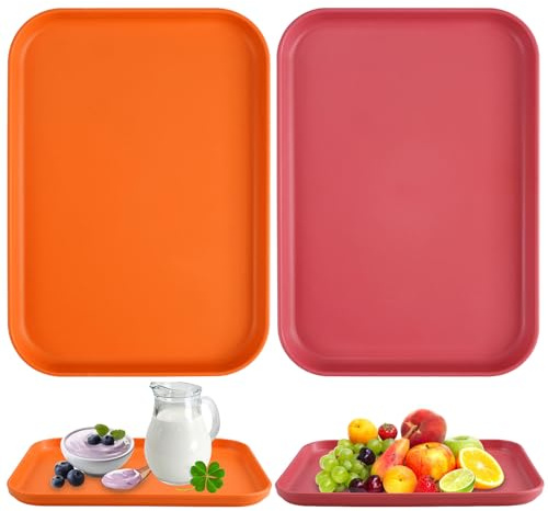 2 Piezas Bandeja Plastico,24 x 17 x 2 cm Bandejas de Plastico | Bandejas para Servir Comida Grandes,Bandeja Comida,Plástico de Polipropileno, Serving Tray para Cocinas,Cafeterías