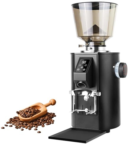 DUXMM Moulin à café Professionnel en Acier Inoxydable, doseur de Grains de café électrique, écran Tactile, 8 réglages de mouture, meule Plate de 64 mm, Double Dosage, pour cafés Black